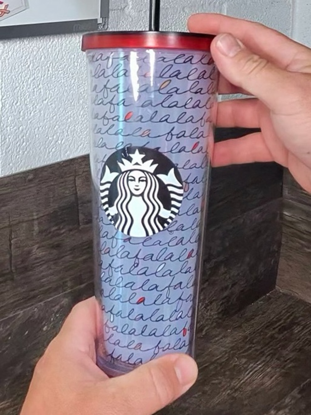 Starbucks Fa La La Christmas Script Tumbler with Red Lid